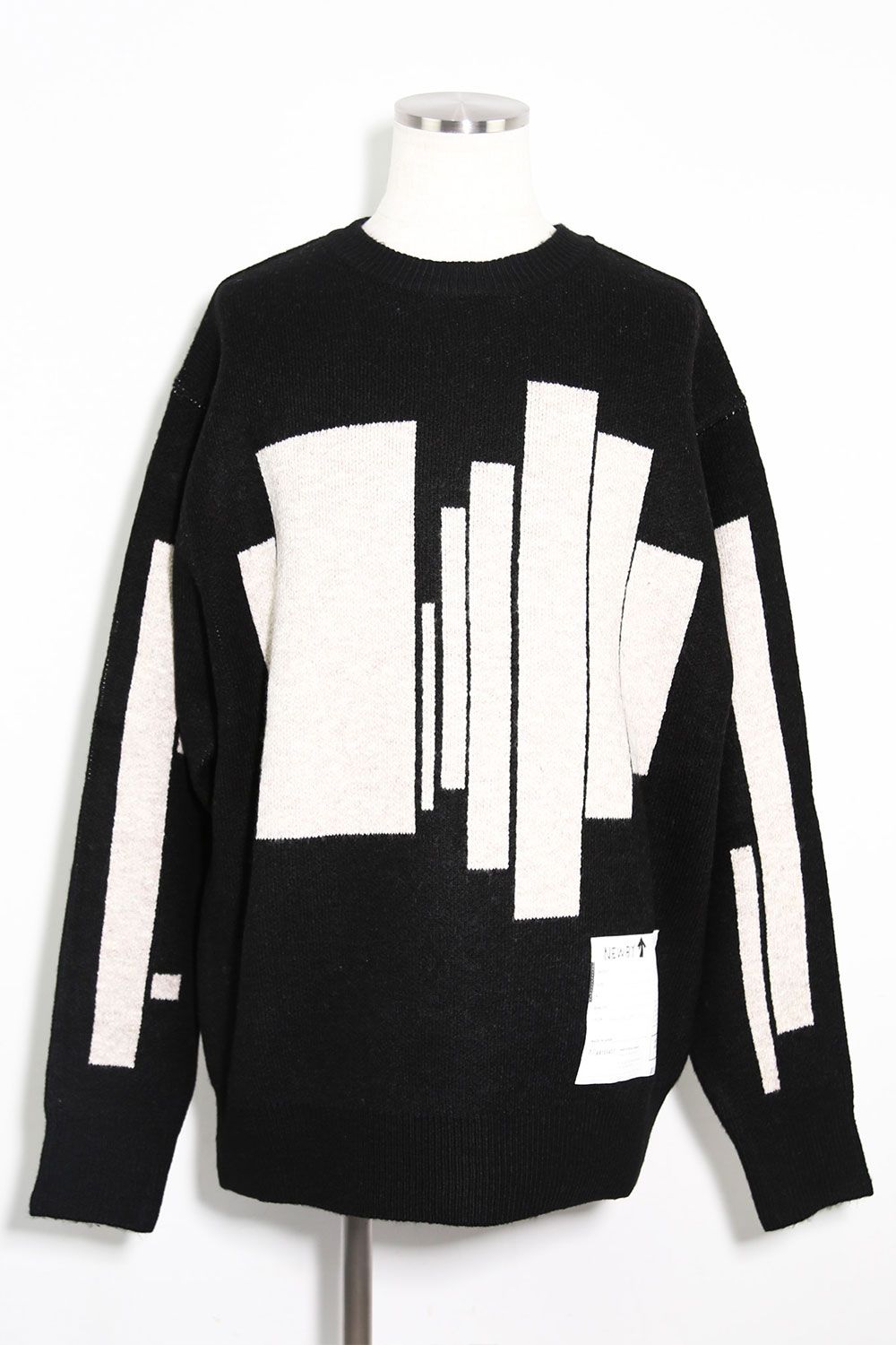 幾何学模様リラックスフィットニット / Geo Pattern Knit Top / ブラック×ベージュ / ag-8011-1