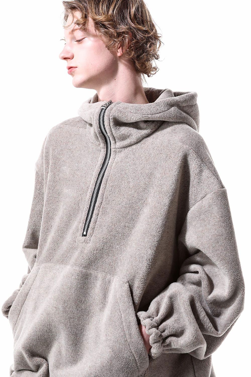 フリースハーフジップフーディー / Fleece Hoodie / ベージュ / ag-10085-1