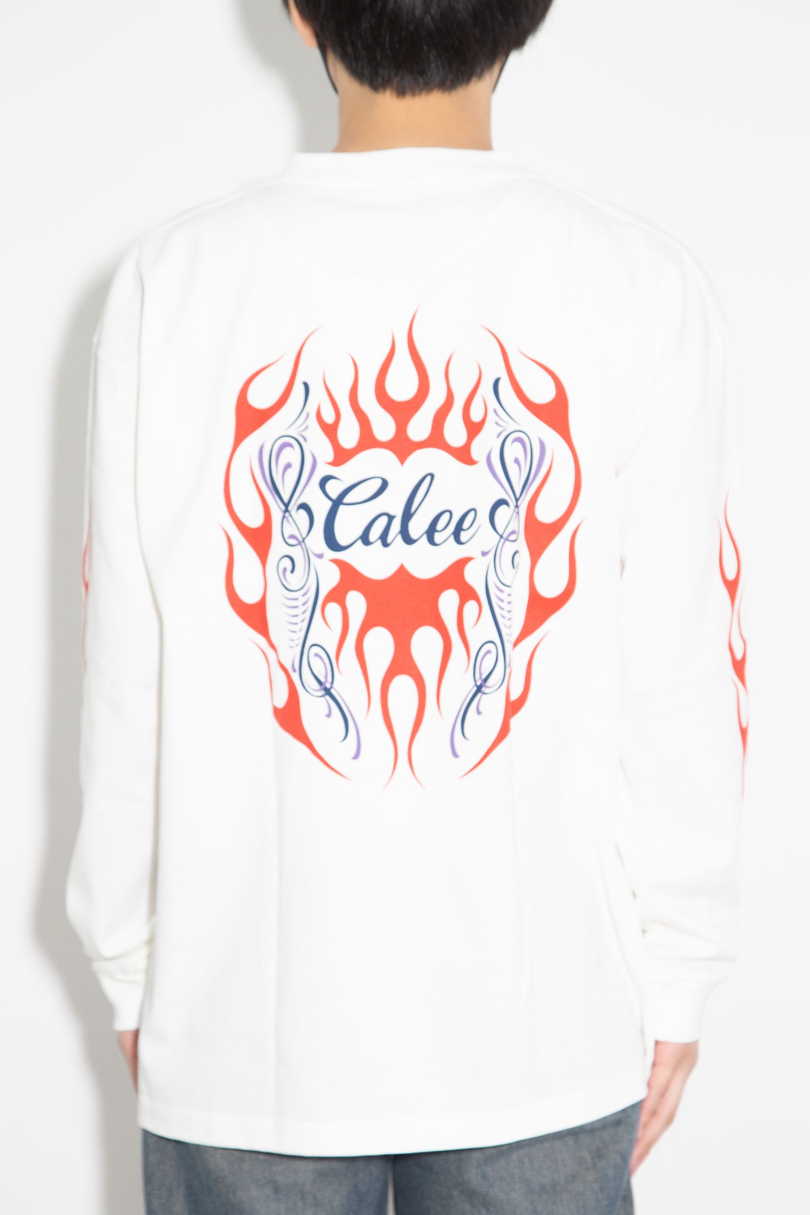 VINTAGE TYPE FLAME LOGO PINSTRIPING L/ S TEE ＜NATURALLY PAINT DESIGN＞ / ホワイト