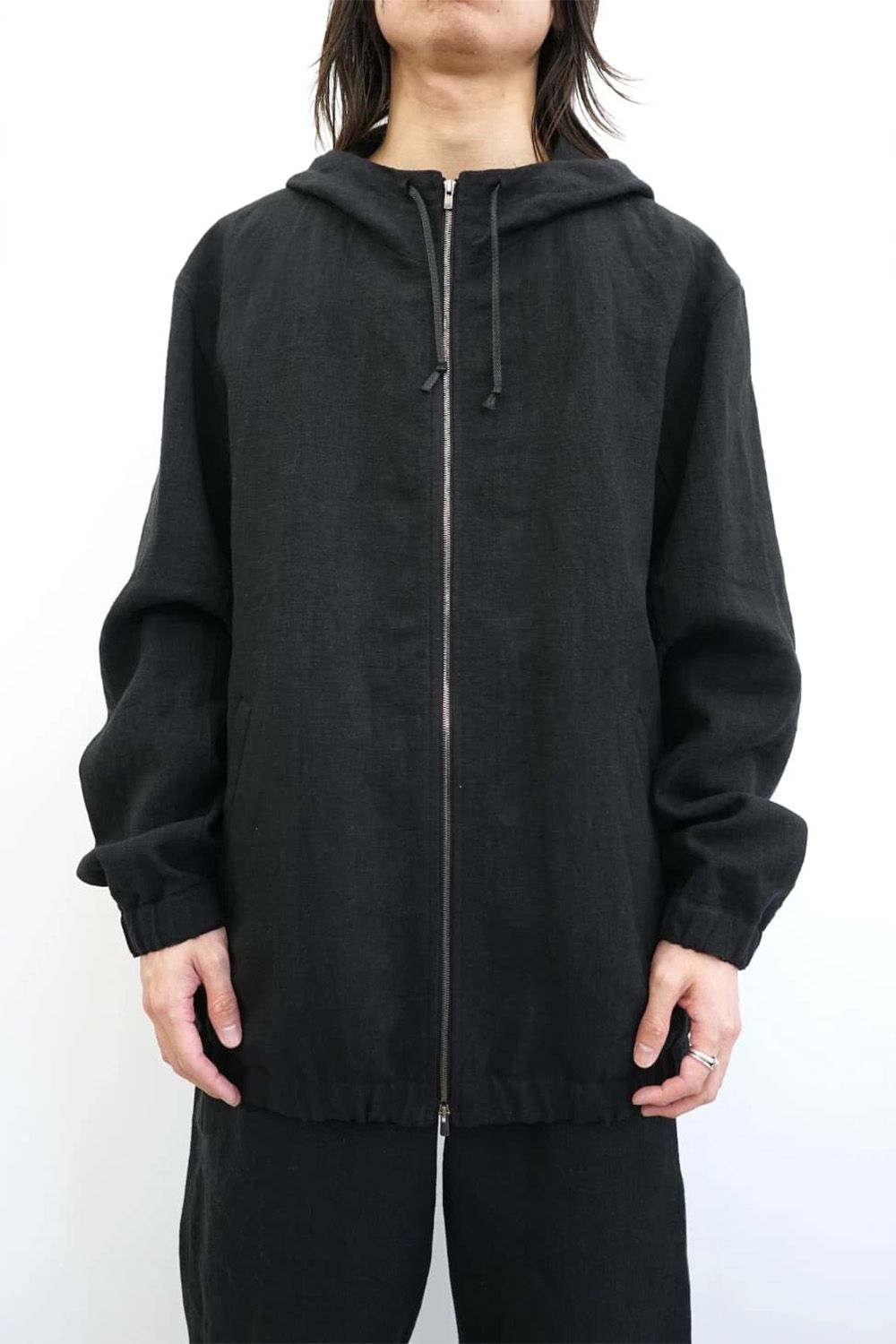 Linen Woven Zip-Up Hoodie