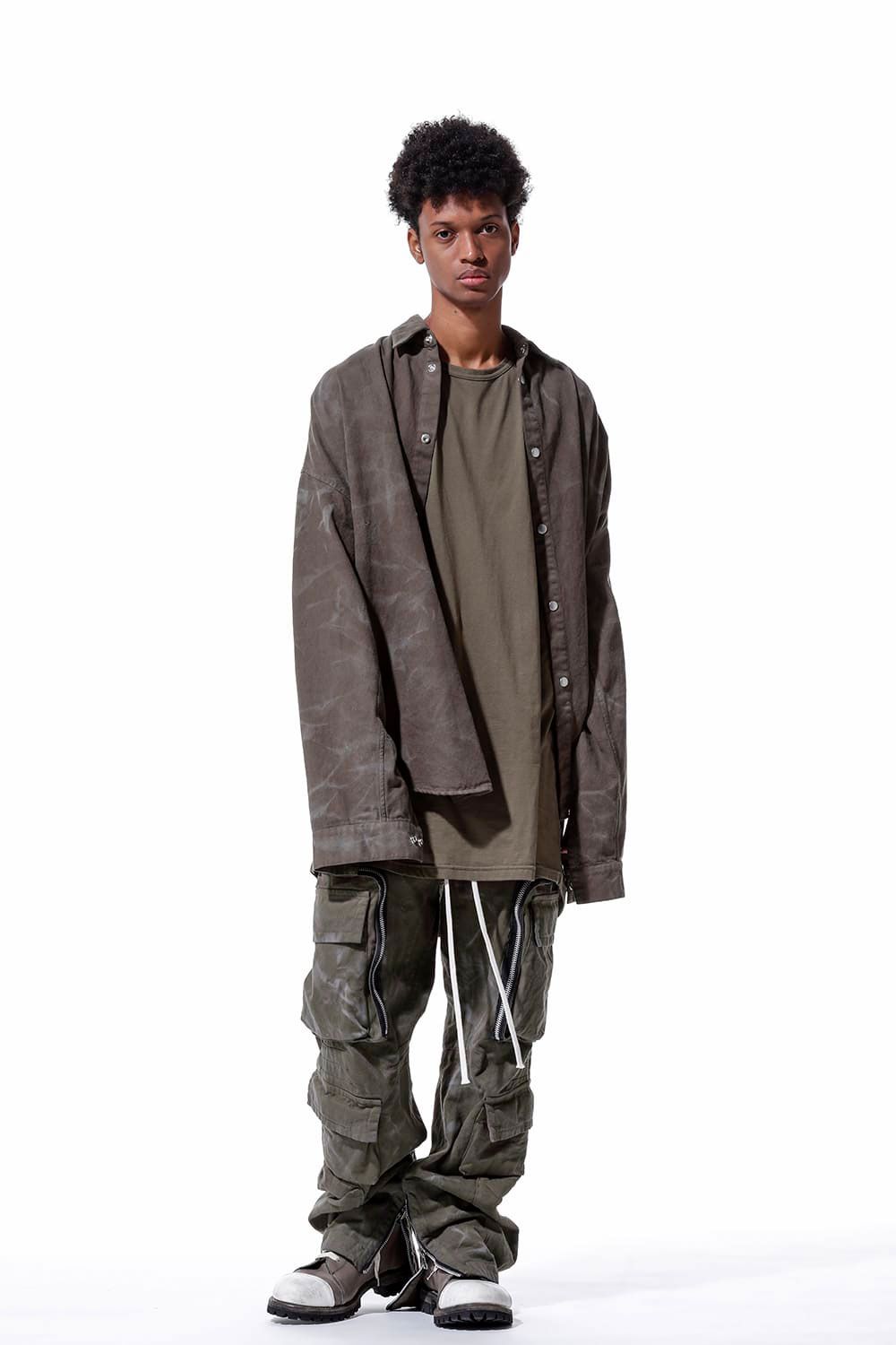 ヴィンテージ染めジップカーゴパンツ / Vintage Dyed Zip Long Pants / カーキ / ag-7036-1