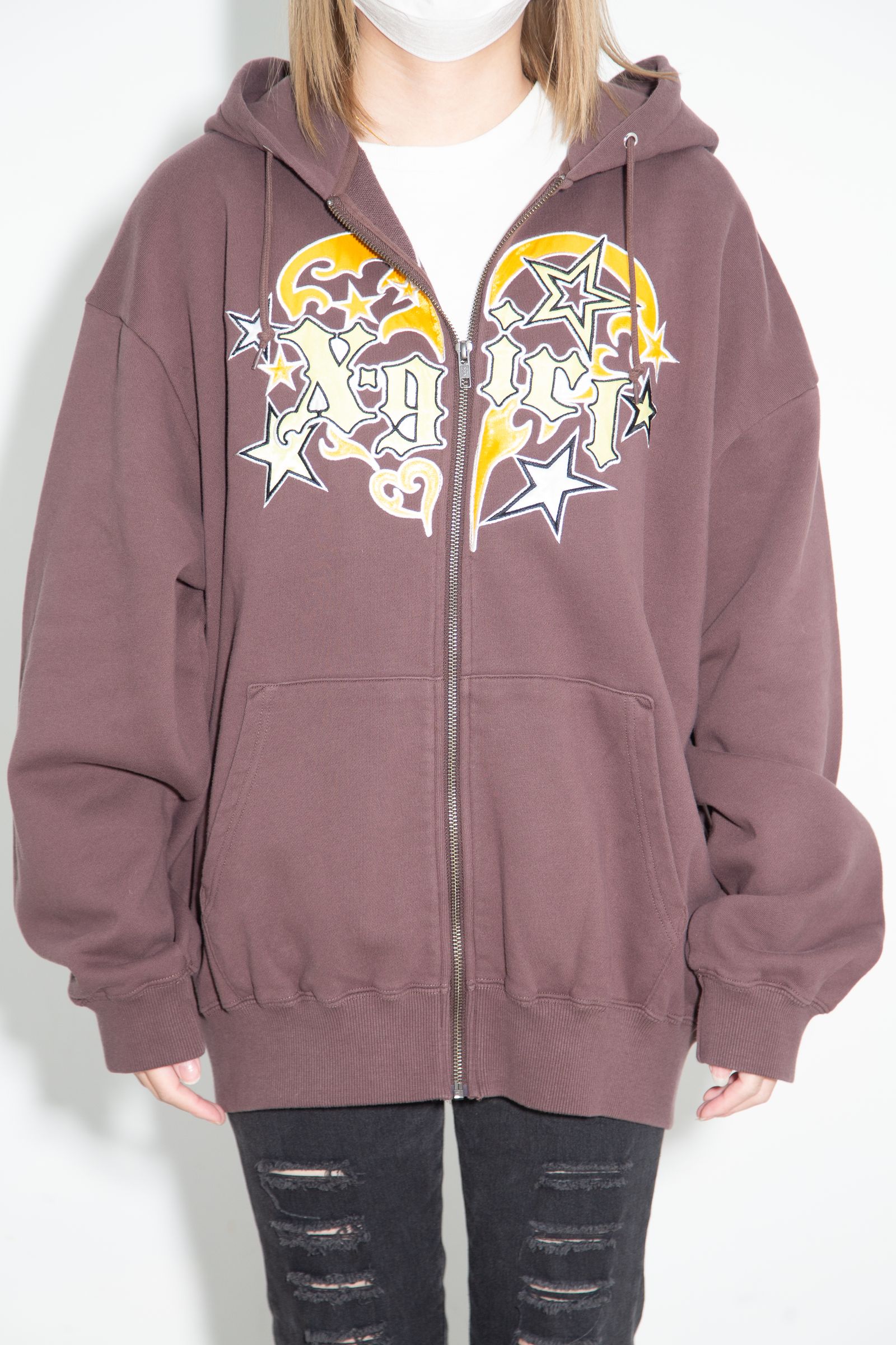 [ラスト1点 サイズM] TRIBAL HEART ZIP UP SWEAT HOODIE / ブラウン