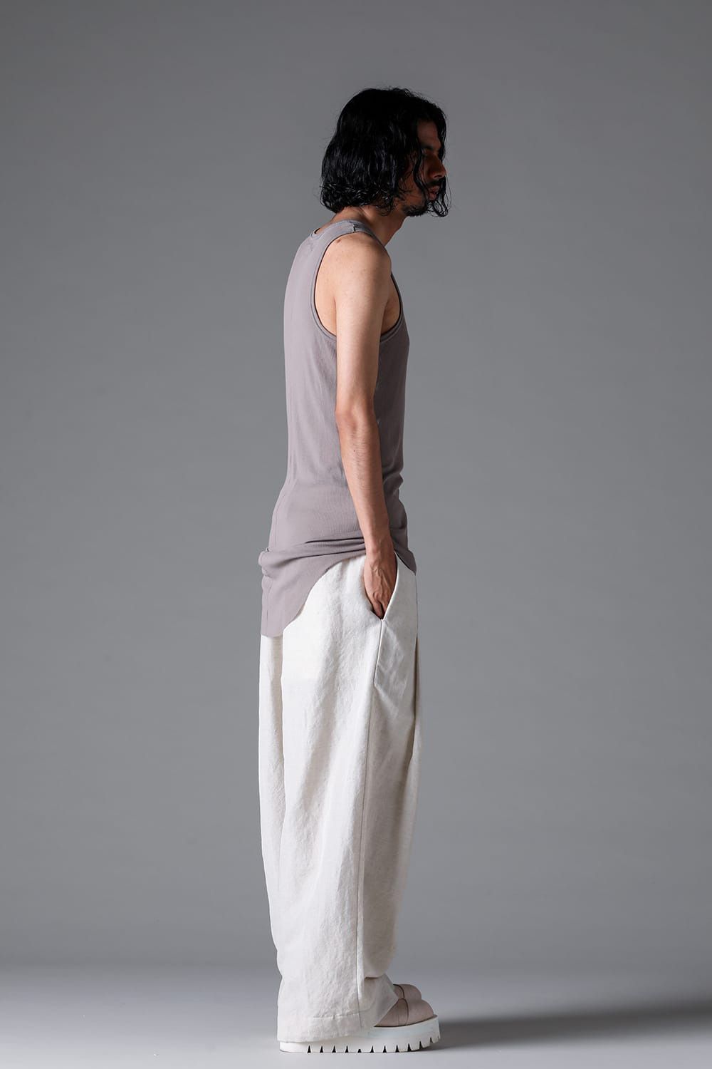 ラウンドリブタンクトップ / RIB TANK / グレージュ / ag-1924-1