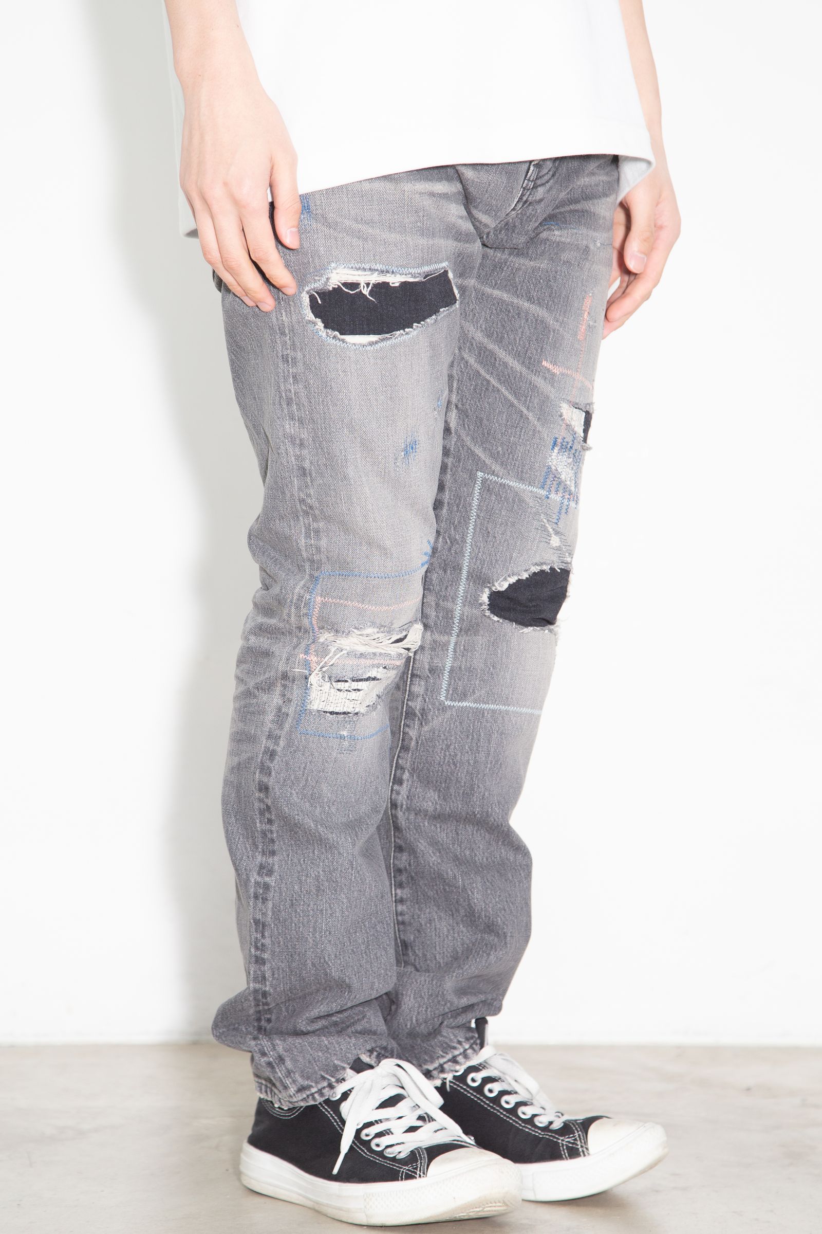 MSR加工 スリムストレートデニムパンツ / ブラック