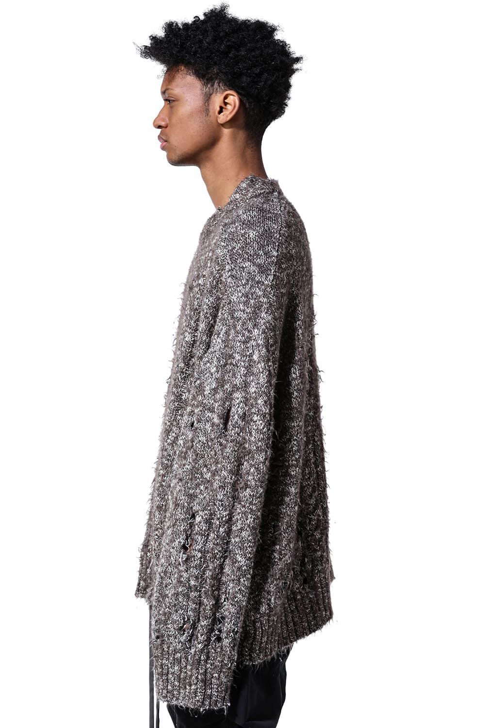 リラックスフィットダメージニット / Damage Knit Top / ブラックミックス / ag-8013