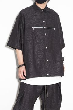 ペイズリー柄ハーフスリーブシャツ / Paisley Front Zip Harf Sleeve Shirts / ブラック / ag-9060-1