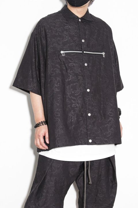 ペイズリー柄ハーフスリーブシャツ / Paisley Front Zip Harf Sleeve Shirts / ブラック / ag-9060-1
