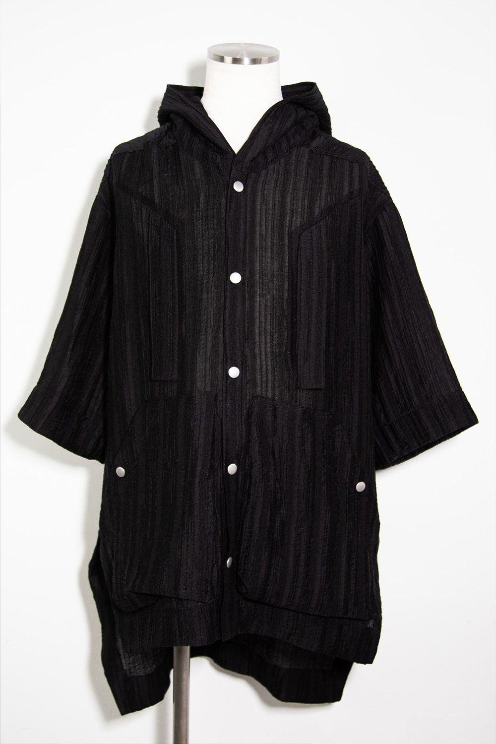 シアー楊柳シャツフーディー / Sheer Yo-Ryu Hoodie Shirts / ブラック / ag-11067
