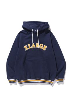 STRIPED RIB HOODED SWEATSHIRT / ネイビー