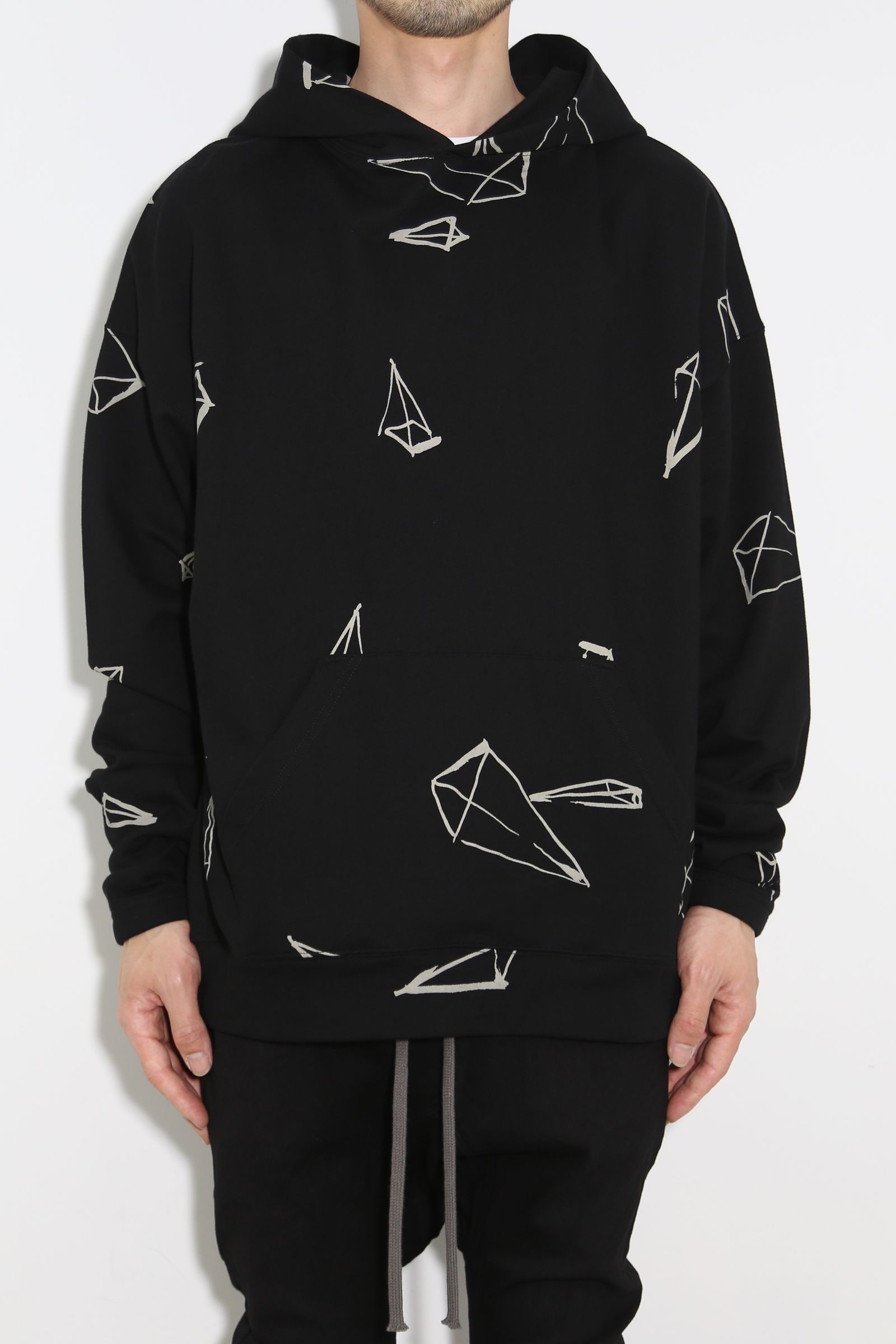 総柄プリントパーカー / Print Sweat Hoodie / ブラック / ag-7016