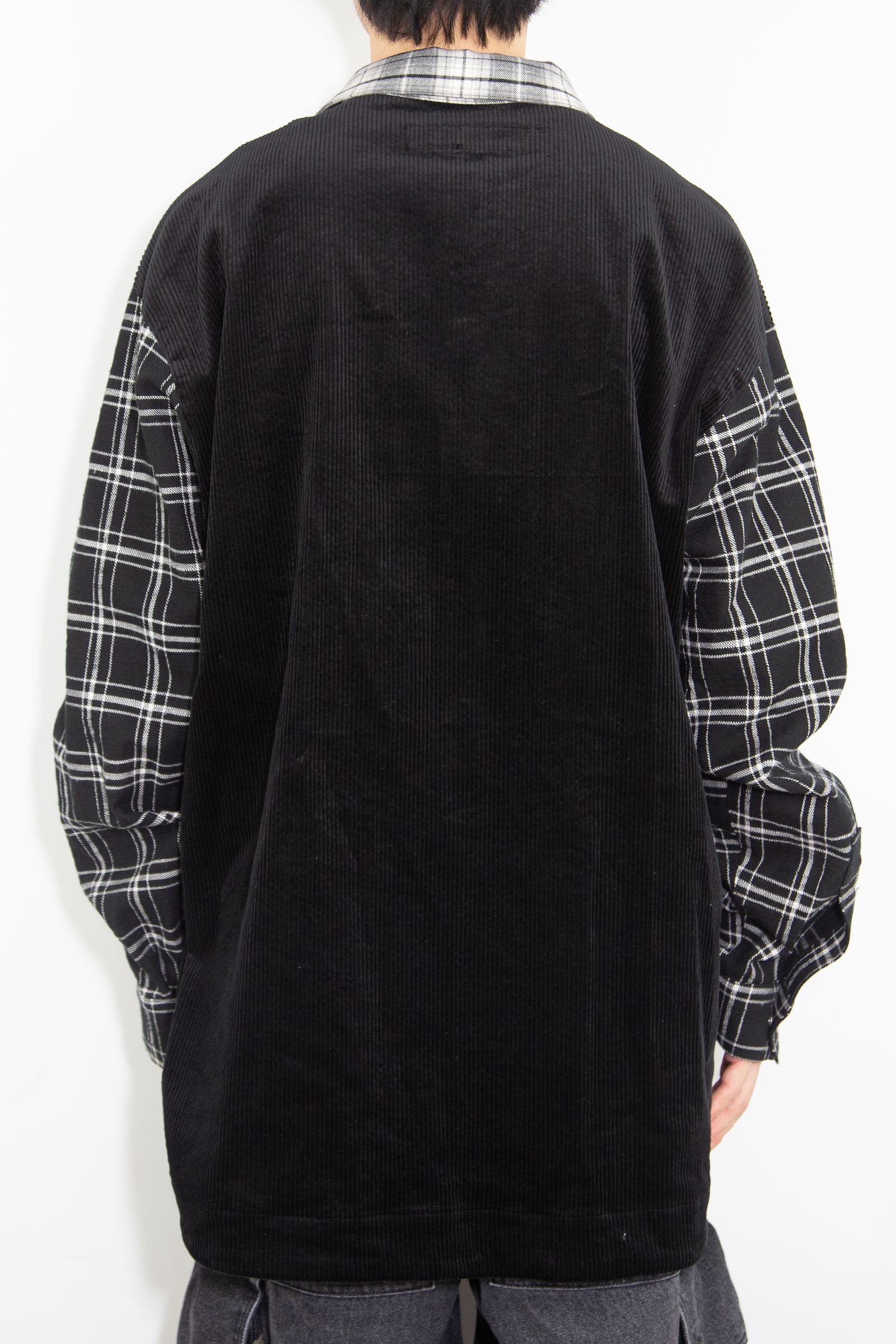 コーデュロイチェックコンビシャツ / Corduroy × Check Combi Shirts / ブラック / ag-8075