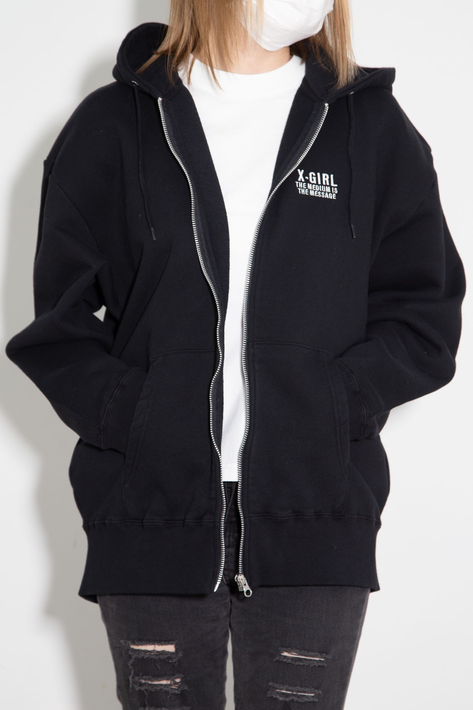 CIRCLE MESSAGE AND FACE ZIP UP SWEAT HOODIE / ブラック