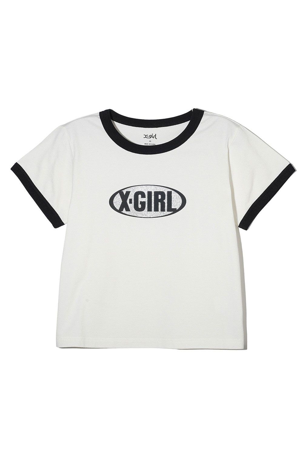 X-girl - GLITTER OVAL LOGO S/S BABY TEE / ホワイト | Tempt