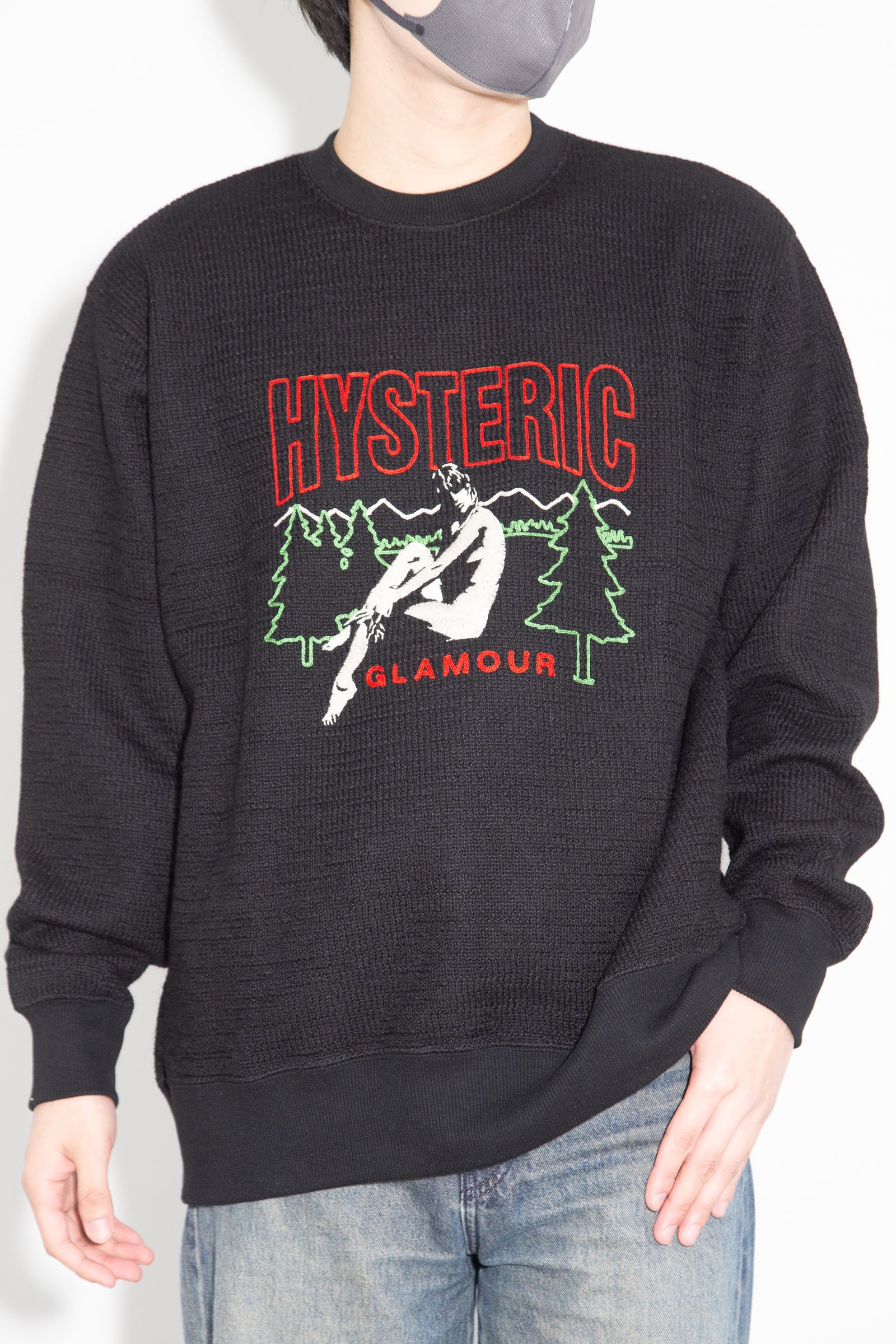 HYSTERIC GLAMOUR - CHILLIN' WEEKEND刺繍 スウェット / ブラック | Tempt