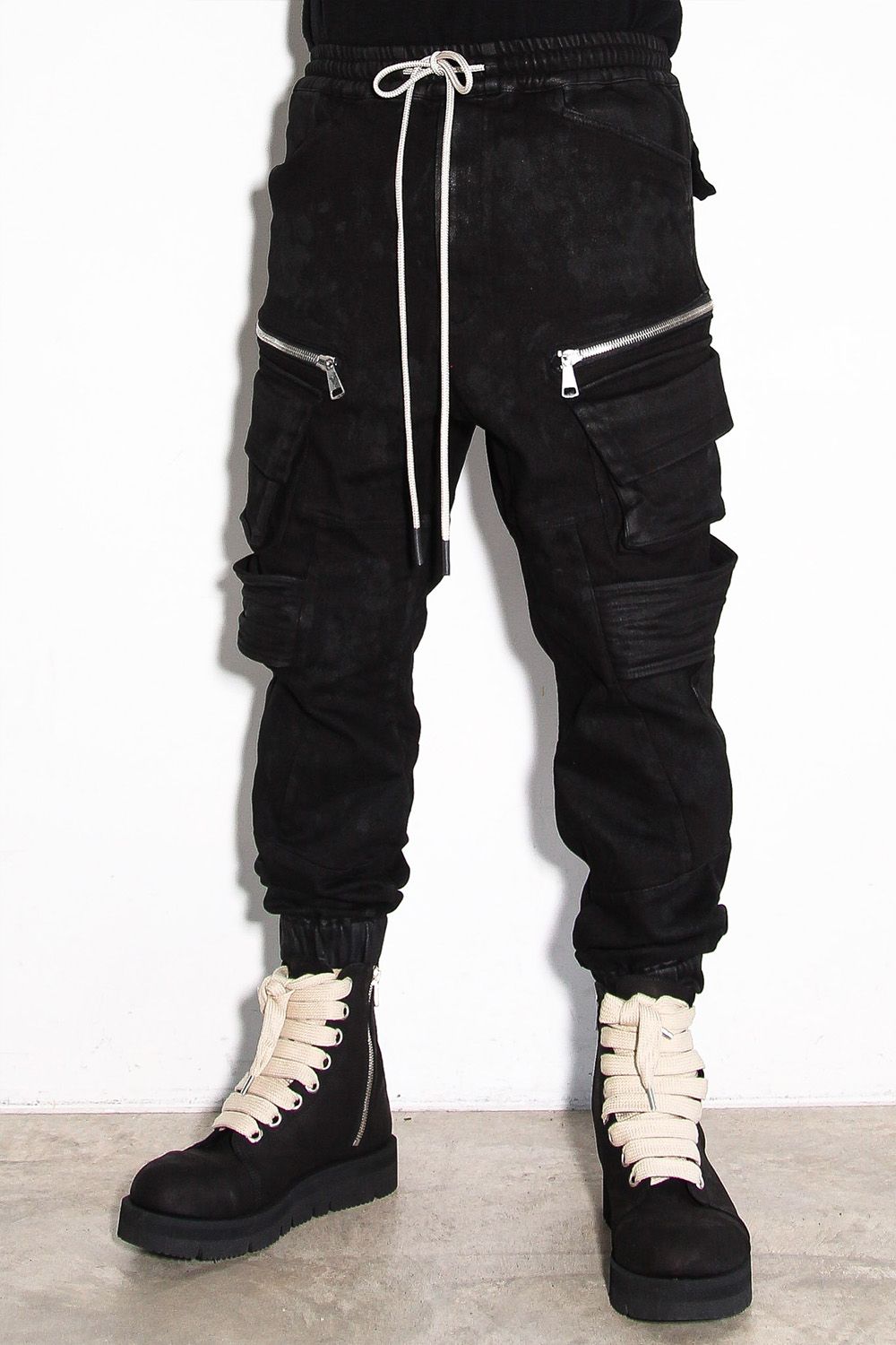 【コーティングあり】ベルトカーゴジョガーデニム / COATED BELT CARGO JOGGER DENIM / ブラック / ag-12064-2