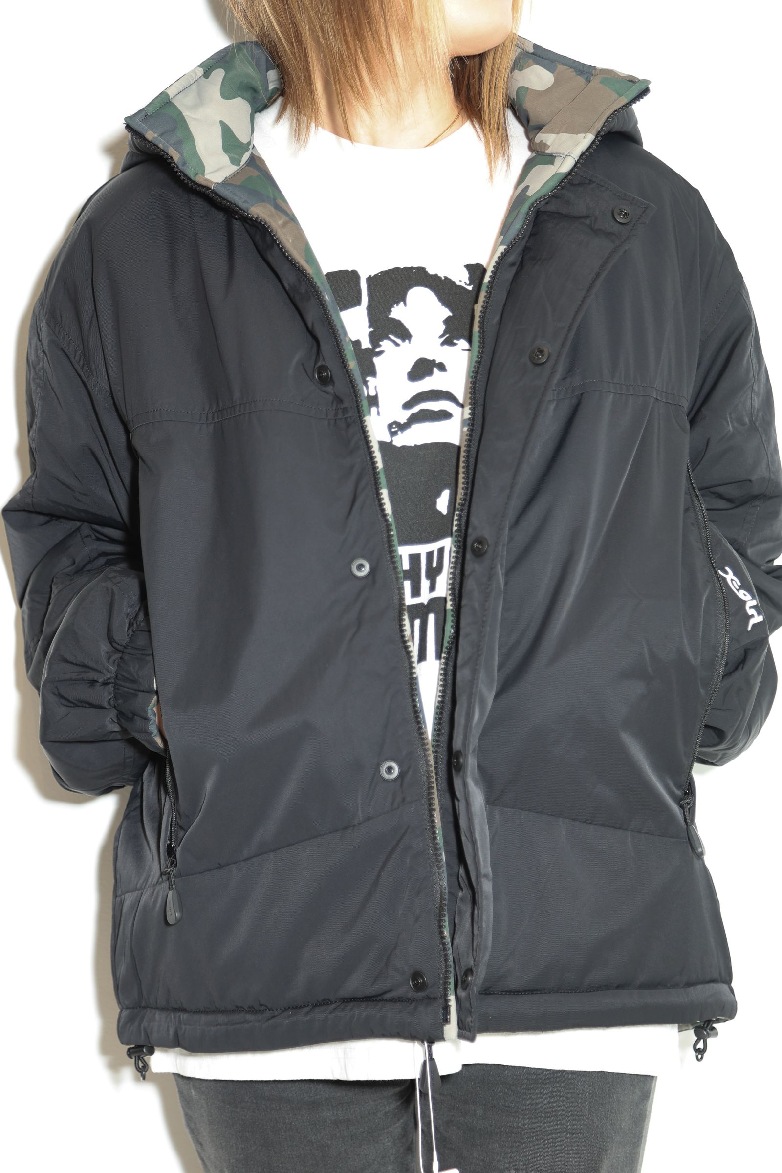 X-girl - FACE EMBROIDERED PATCH REVERSIBLE JACKET / ブラック | Tempt