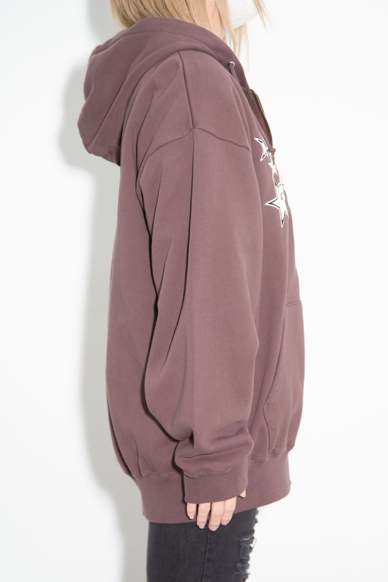 [ラスト1点 サイズM] TRIBAL HEART ZIP UP SWEAT HOODIE / ブラウン