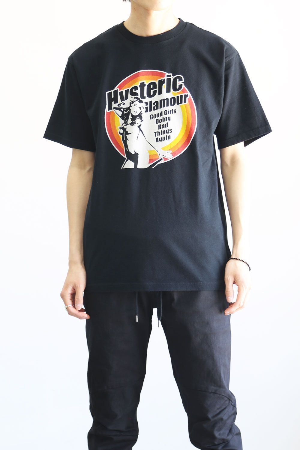 HYSTERIC GLAMOUR ヒステリックグラマー Tシャツ サイズ:S ギター ガール ロゴ クルーネック 0242CT25 ブラック 黒 日本製 トップス カットソー 半袖  【メンズ】