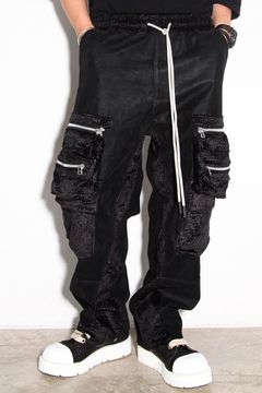 シンセティックレザーカーゴワイドパンツ / CARGO WIDE PANTS / ブラック / ag-12057