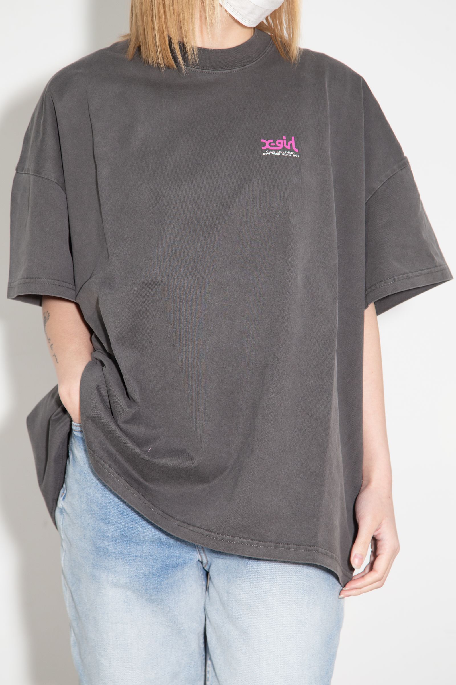 FADED FACE S/S BIG TEE DRESS / ブラック