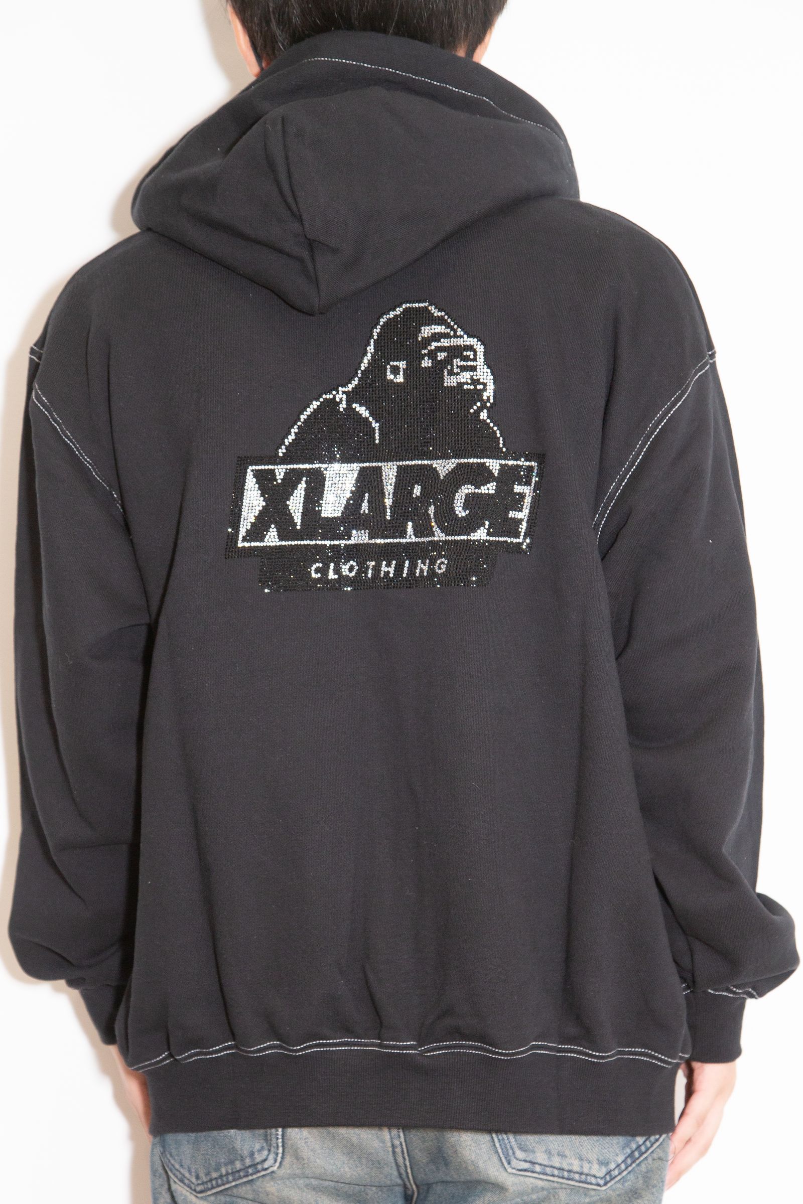 RHINESTONE OG ZIP HOODED SWEATSHIRT / ブラック