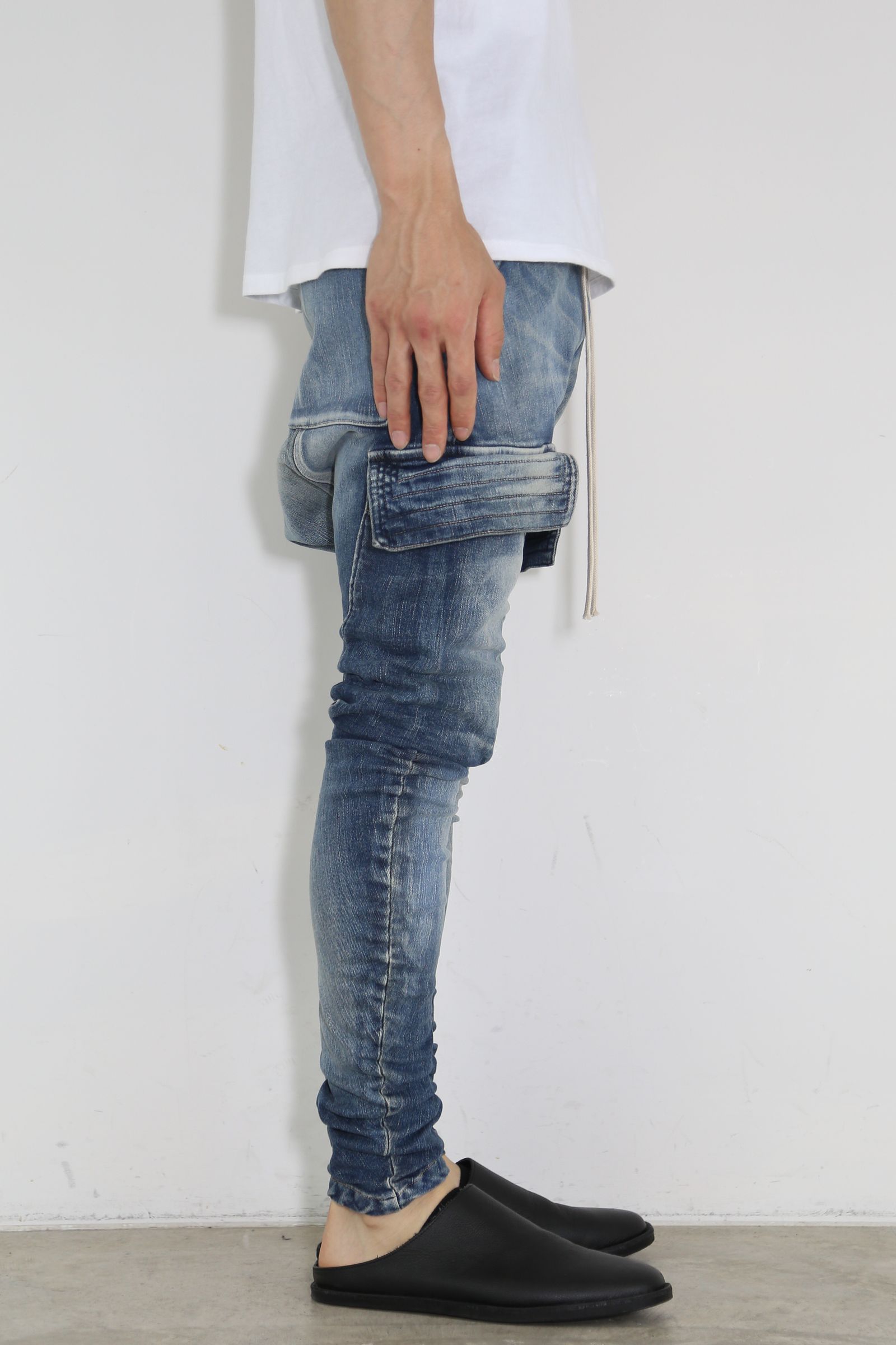 ストレッチデニムサルエルカーゴパンツ / Indigo Stretch Denim Saeouel Cargo Skinny Pants / インディゴ / ag-5044-2