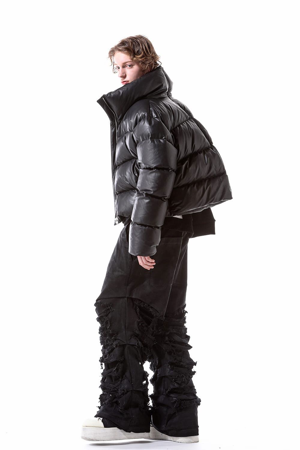 Leather High Neck Short Down