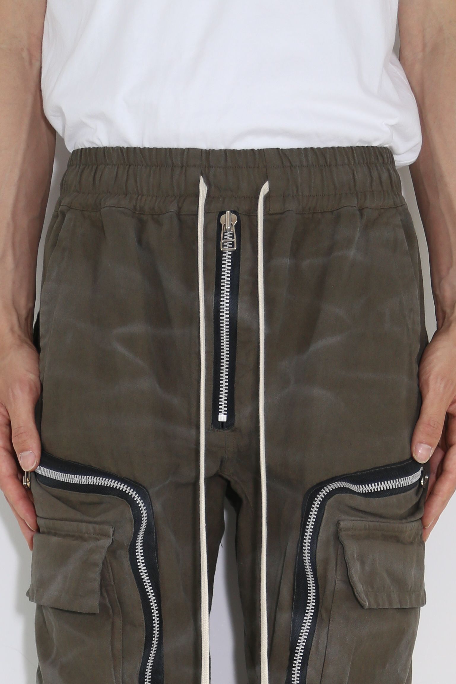 ヴィンテージ染めジップカーゴパンツ / Vintage Dyed Zip Long Pants / カーキ / ag-7036-1
