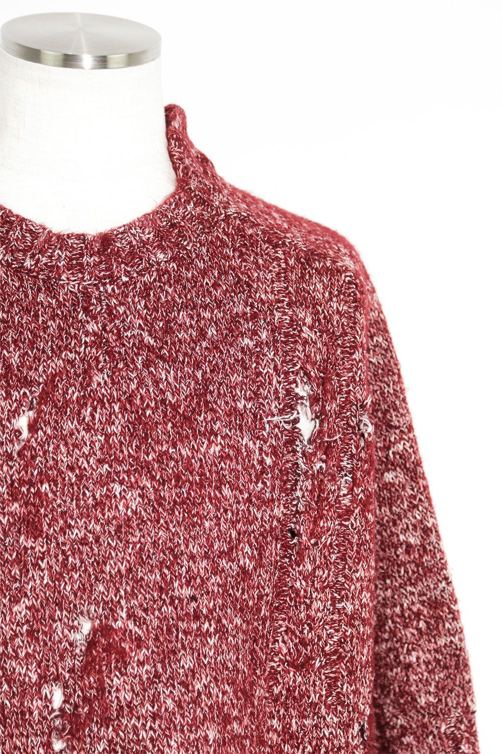 [ラスト1点 サイズ3] リラックスフィットダメージニット / Damage Knit Top / レッドミックス / ag-8013