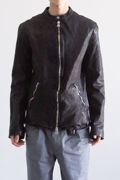 JAPAN CALF NATURAL DYED “GARMENT-WASH” SINGLE RIDERS / ブラック