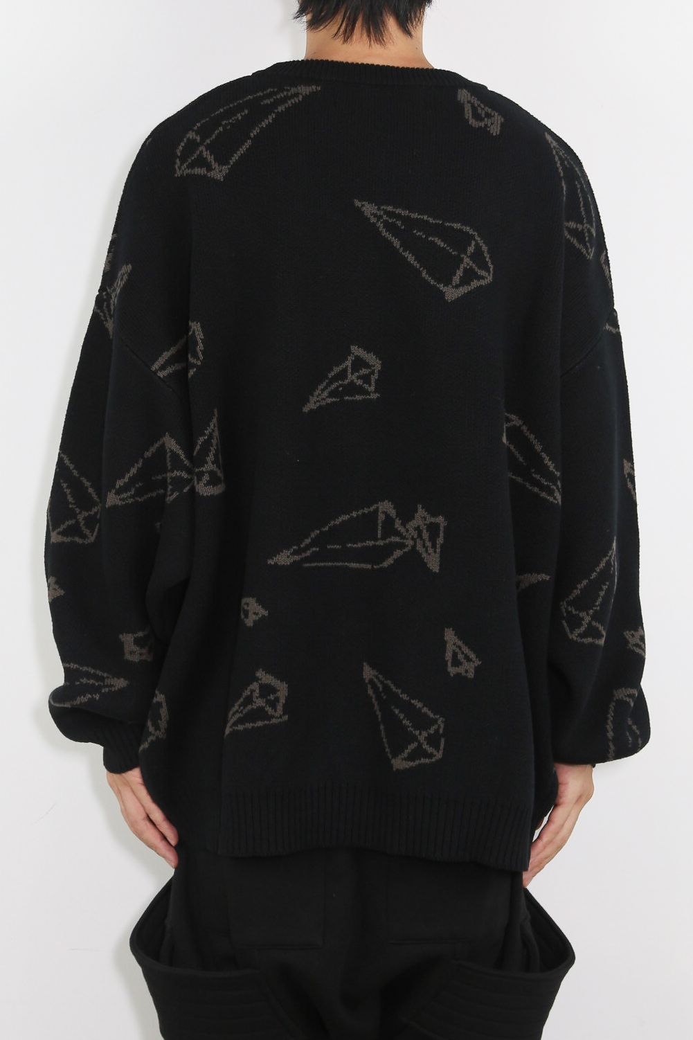 [ラスト1点 サイズ2] ピラミッド模様リラックスフィットニット / Pyra Pattern Knit Top / ブラック×ブラウン / ag-8009-1
