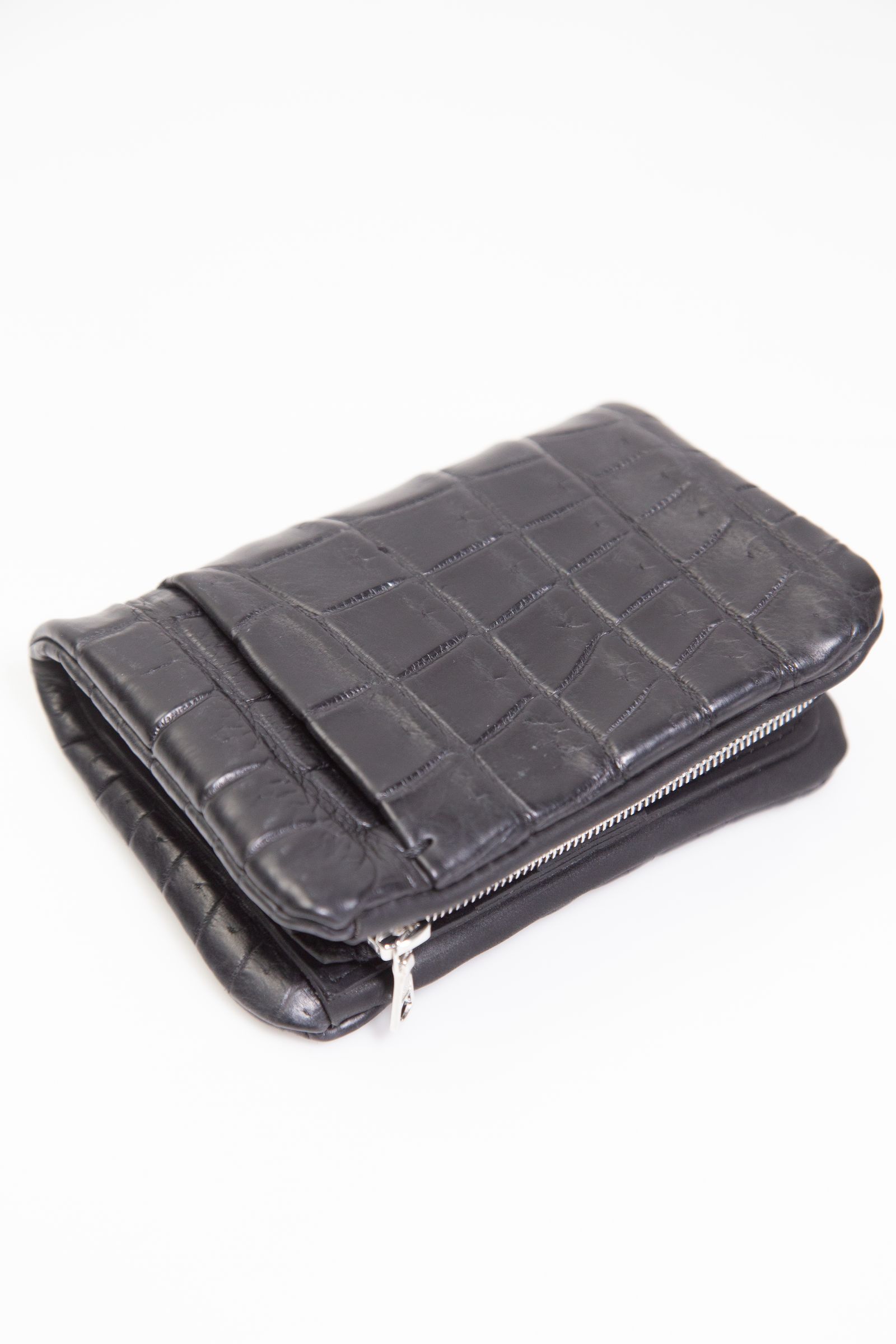 クロコ 札入れ 二つ折り袋縫いウォレット / ブラック