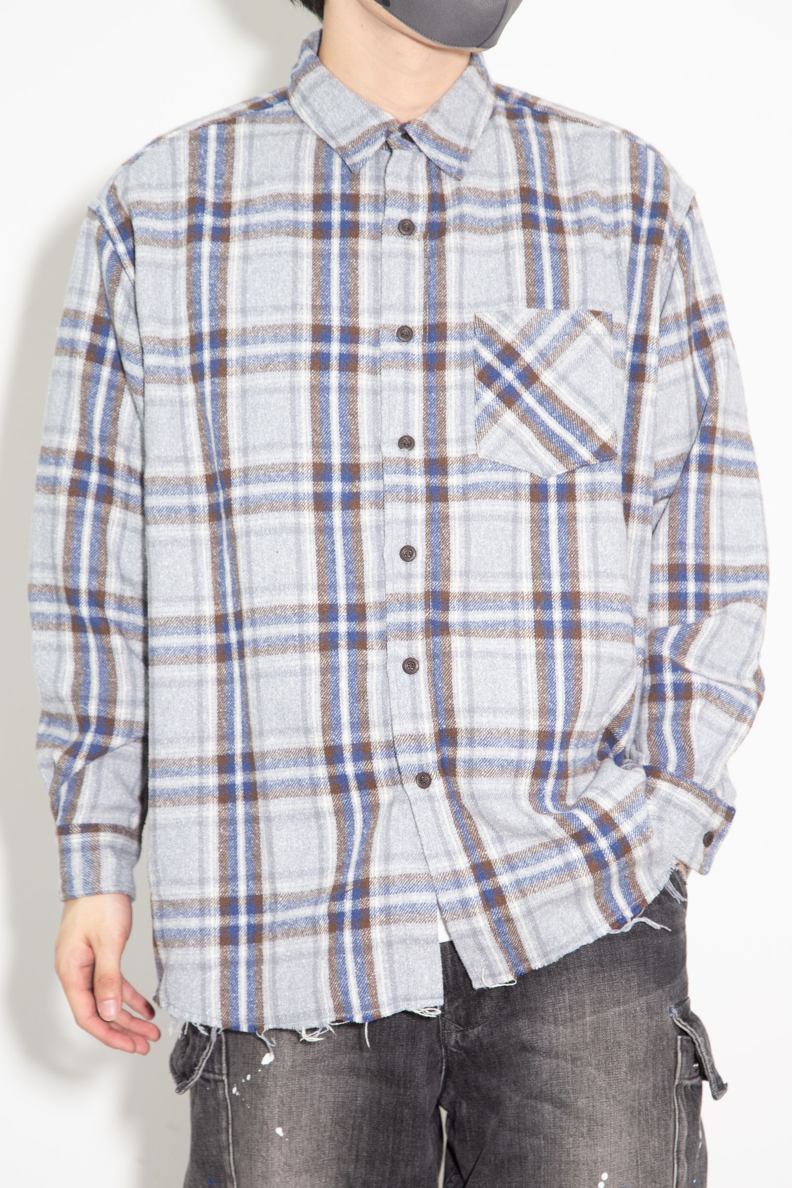 GUITAR GIRL刺繍 ワークシャツ / ブルー