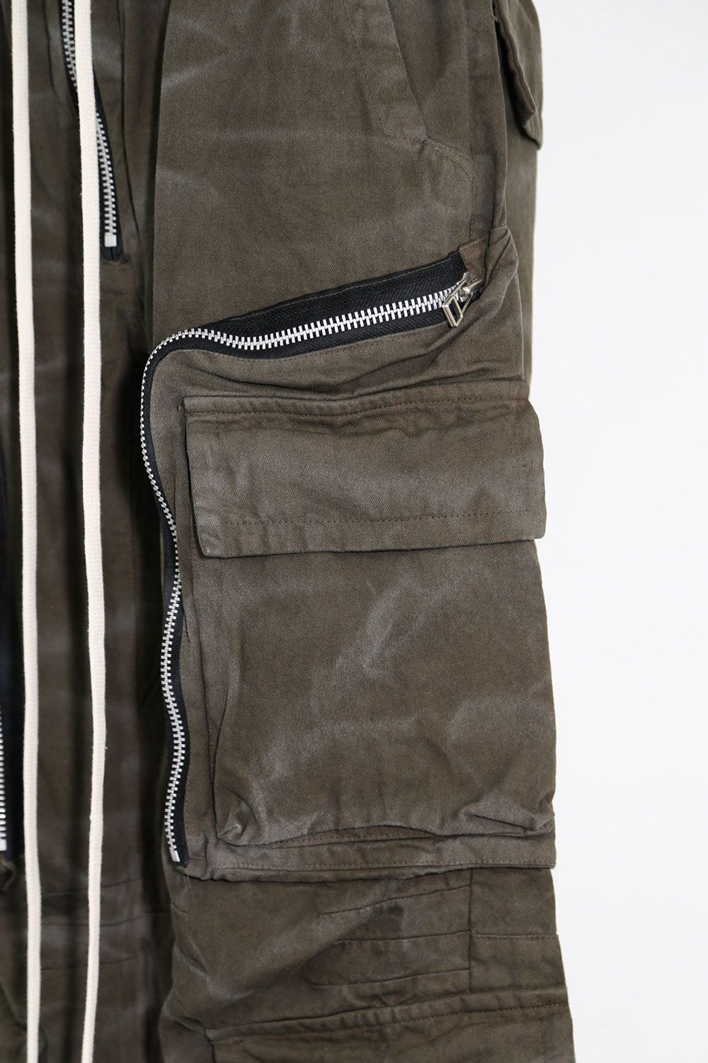 ヴィンテージ染めジップカーゴパンツ / Vintage Dyed Zip Long Pants / カーキ / ag-7036-1