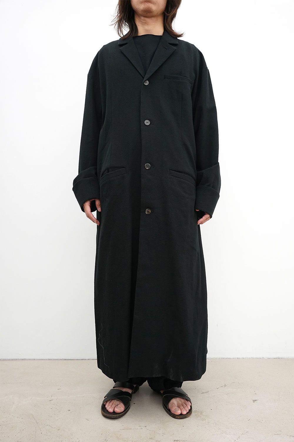Double Cuff Long Chester Coat / ブラック