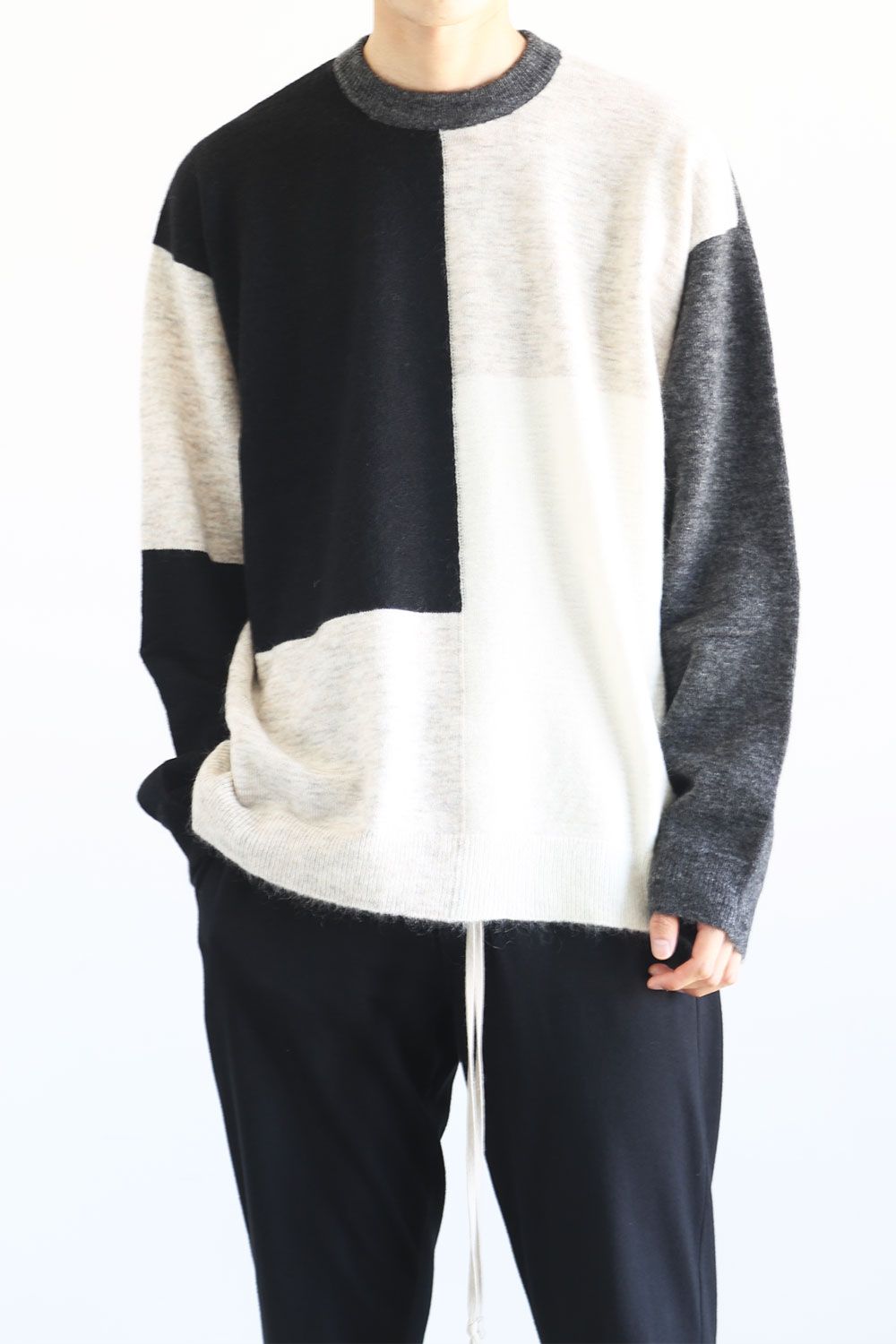 ATTACHMENT - INTERSIA MOHAIR KNIT CREWNECK PULLOVER L/S / ブラック