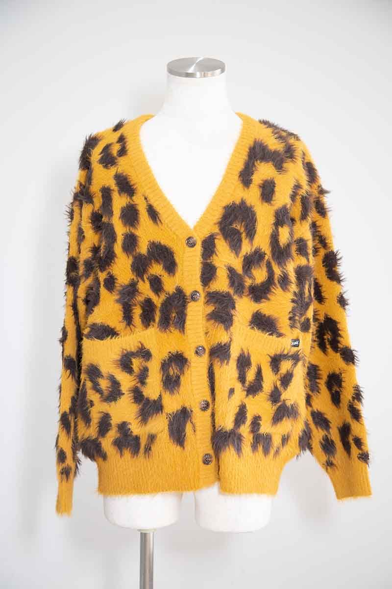 X-girl - LEOPARD KNIT CARDIGAN / ベージュ | Tempt