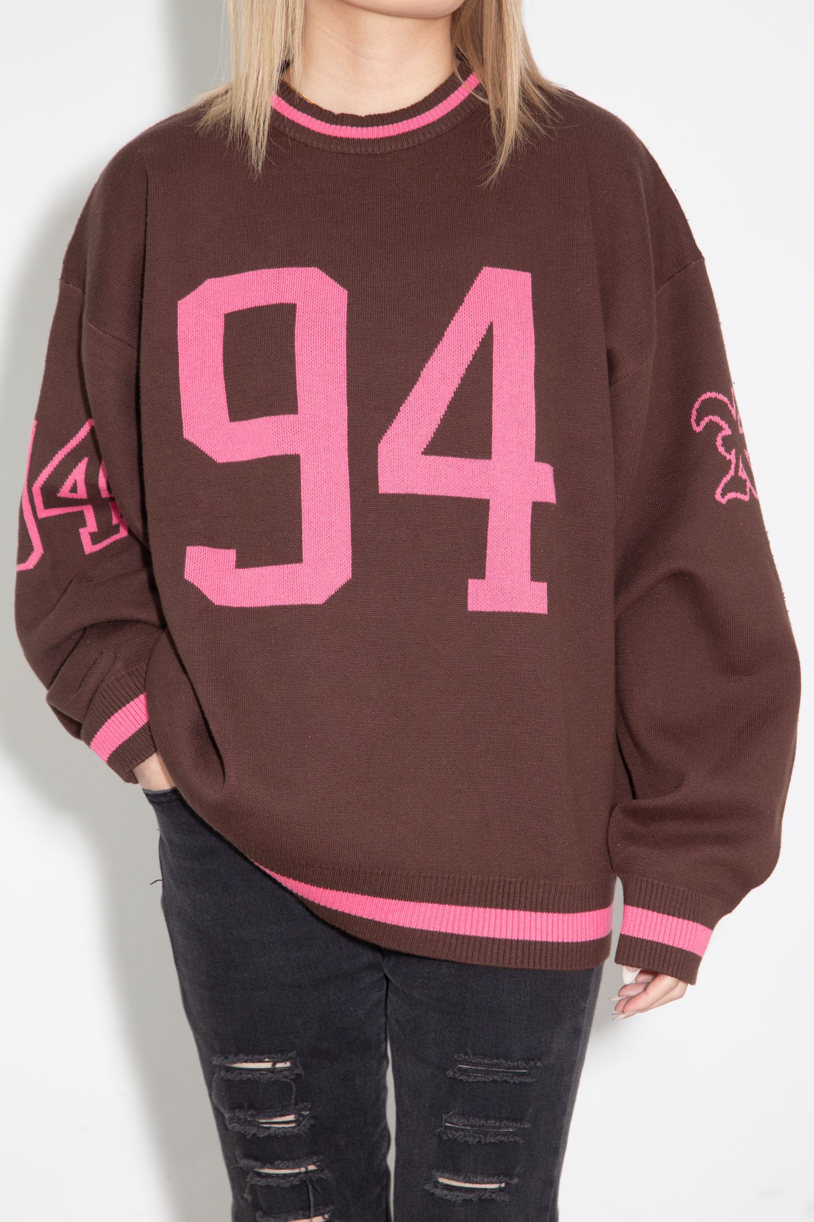 ［ラスト1点］NUMBERING JACQUARD KNIT TOP / ブラウン