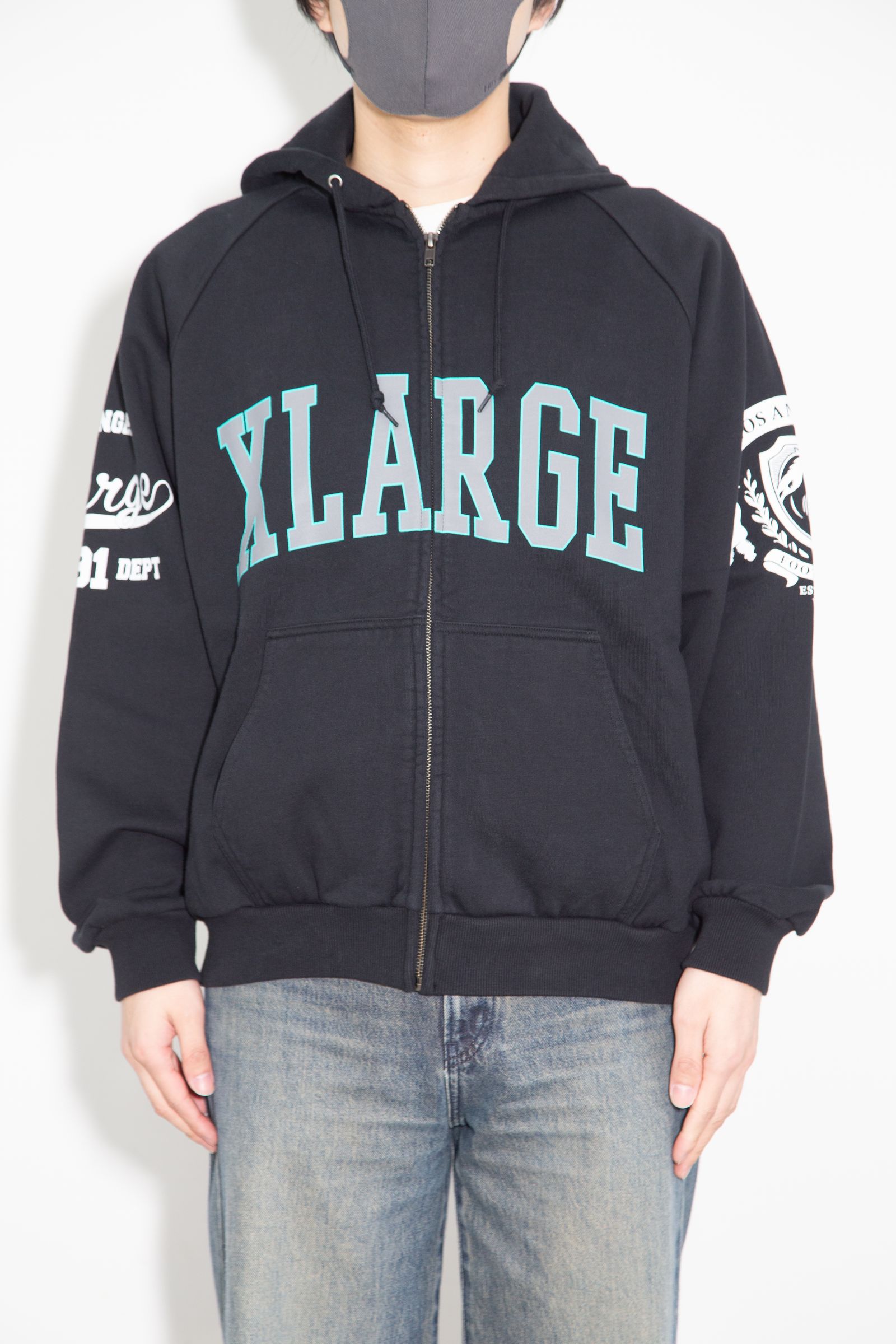 RAGLAN ZIP UP HOODED SWEATSHIRT / ブラック