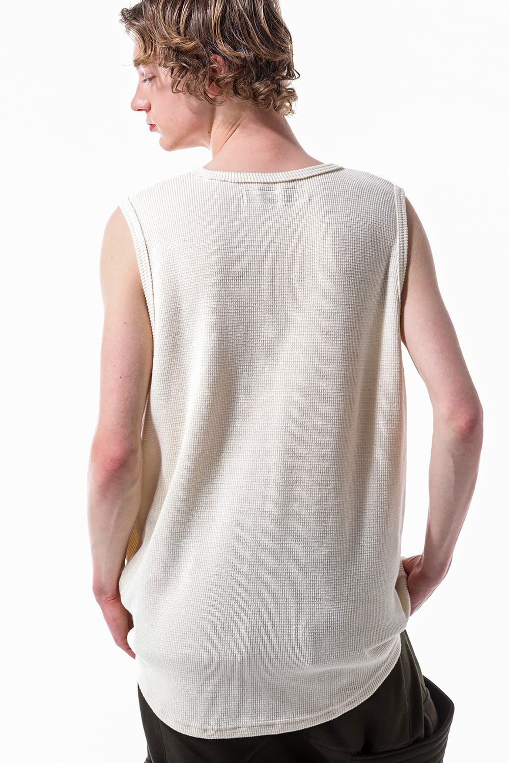[ラスト1点 サイズ3] ミドル丈ワッフルタンクトップ / Middle Length Tank Top / オリーブ / ag-10096-1