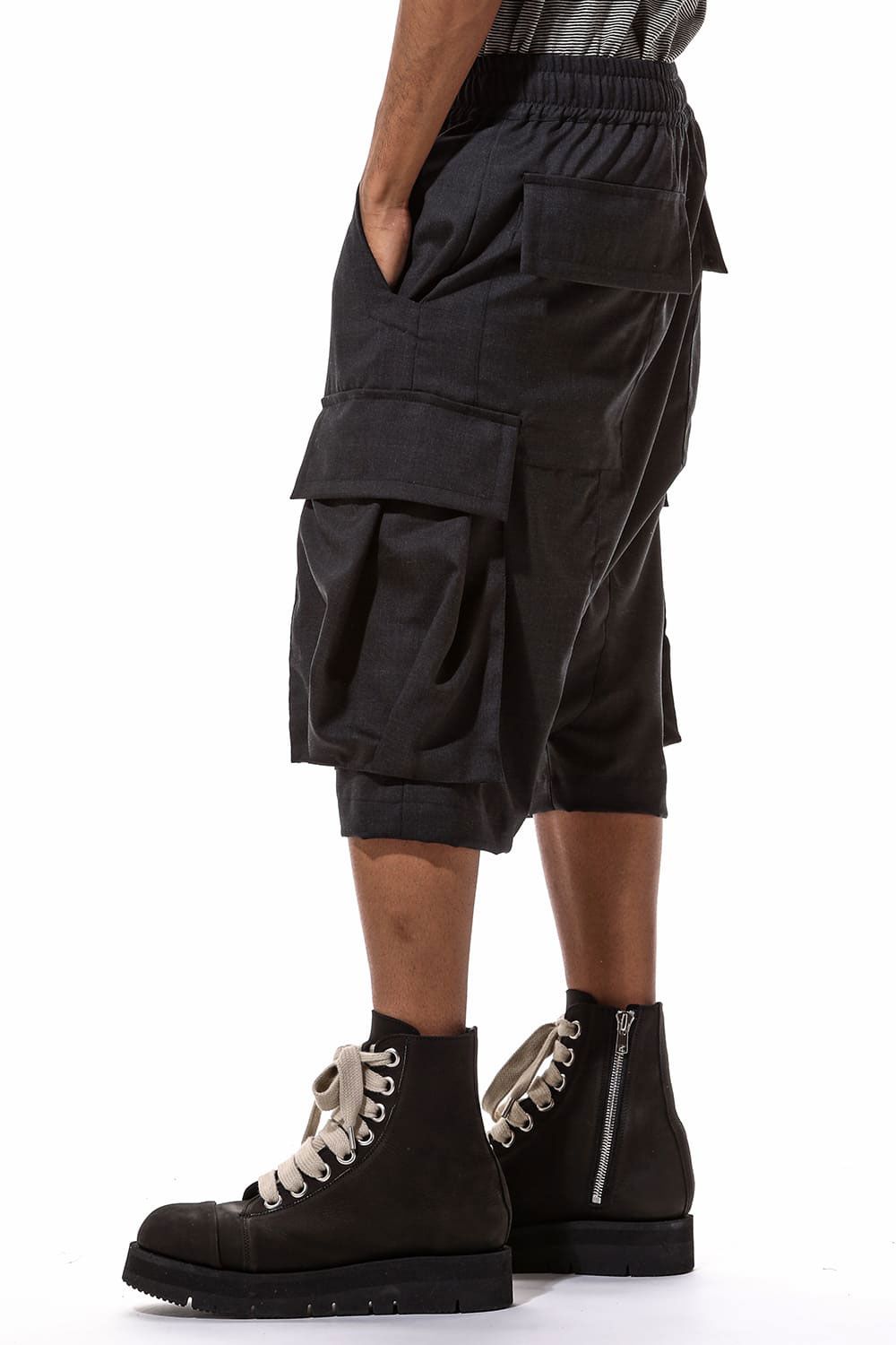サマーウールタックポケットショーツ / Tuck Pocket Shorts / ブラック / ag-9069-1