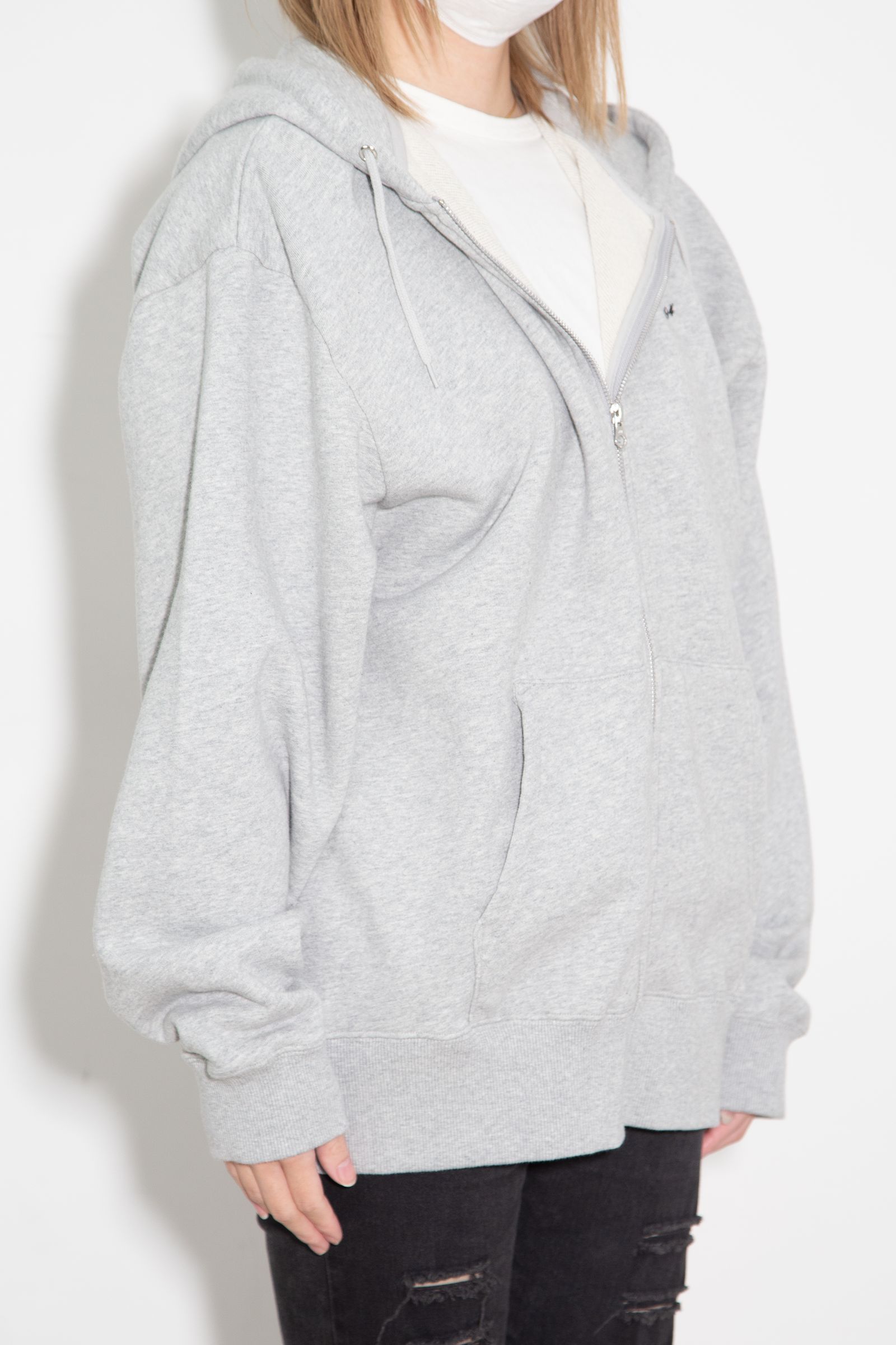 FACE BOX PATCH ZIP UP SWEAT HOODIE / アッシュ