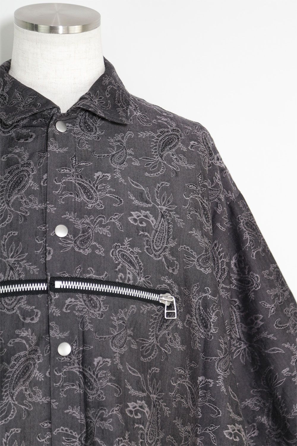 ペイズリー柄ハーフスリーブシャツ / Paisley Front Zip Harf Sleeve Shirts / ダークグレー / ag-9060-1