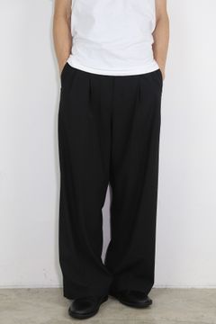 PE/RY STRETCH TROPICAL BELTED WIDE TROUSERS / ブラック
