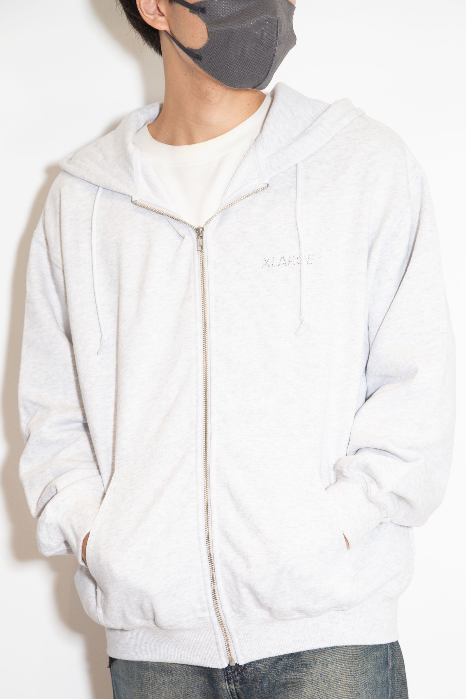 RHINESTONE OG ZIP HOODED SWEATSHIRT / アッシュ