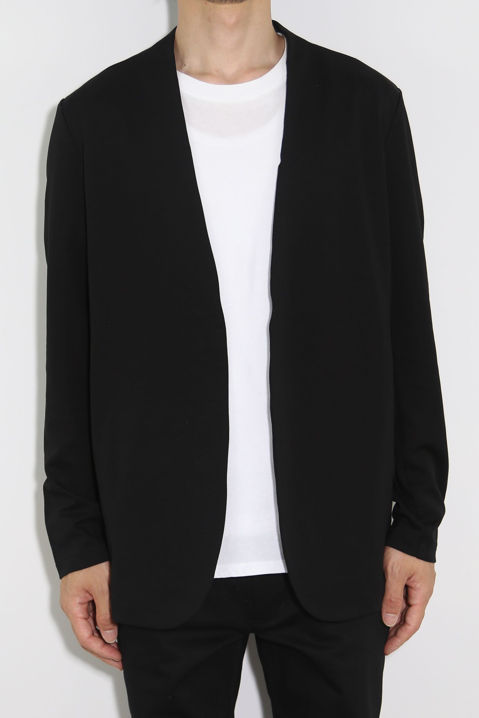 ATTACHMENT - COTTON DOUBLE FACE COLLARLESS CARDIGAN / ブラック | Tempt