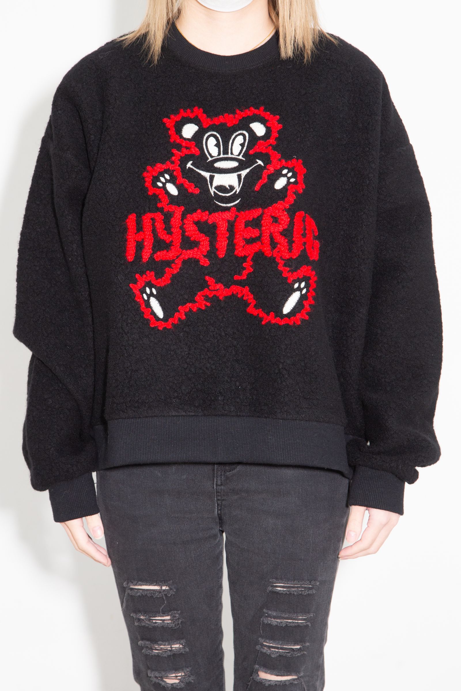 FIRE BEAR刺繍 オーバーサイズスウェット / ブラック