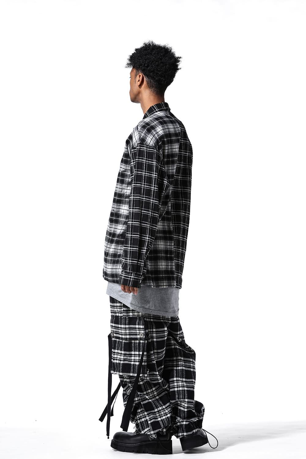 アシンメトリーチェックコンビシャツ / Check Pattern Combi Shirts / ブラック / ag-8074