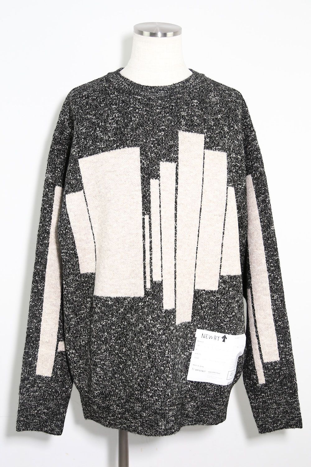 幾何学模様リラックスフィットニット / Geo Pattern Knit Top / グレー×ベージュ / ag-8011-1