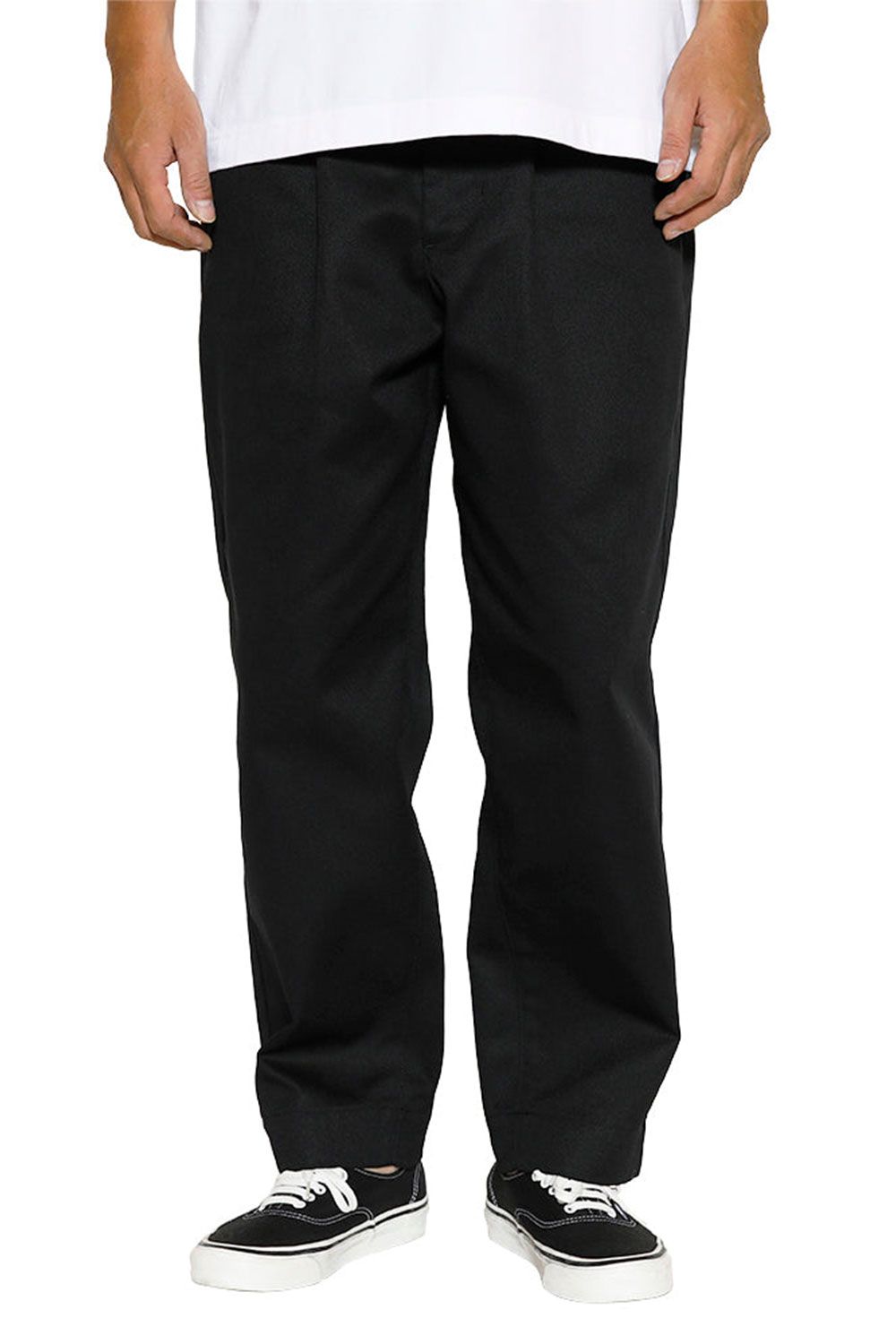 T/C TWILL TUCK WIDE TROUSERS / ブラック